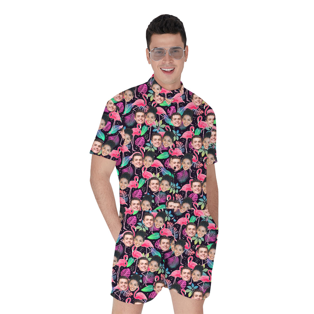 Unique Flamingo Men's Romper With Personalized Pictures - variant image 1