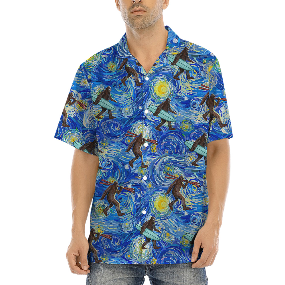 Starry Night Bigfoot Hawaiian Shirt - variant image 1