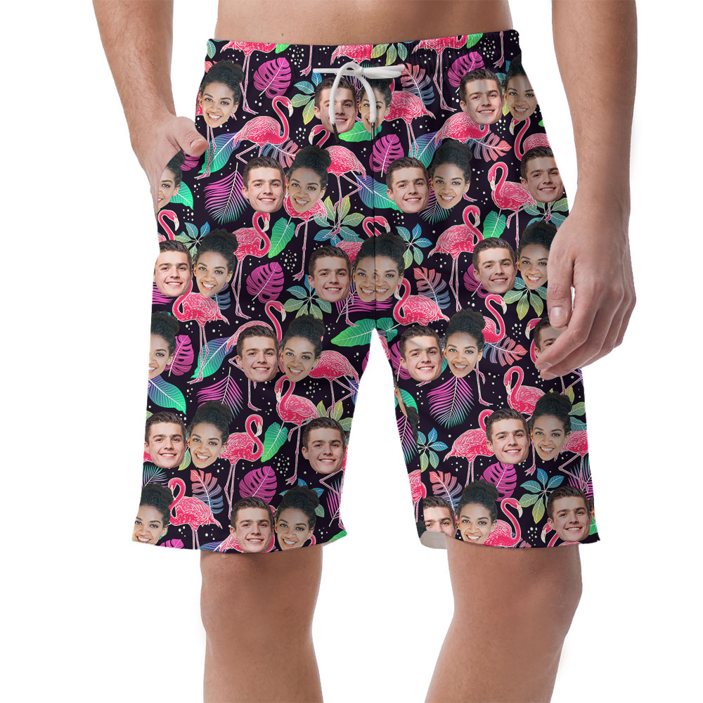 Personalized Faces On Men's Beach Shorts With Flamingo - variant image 1