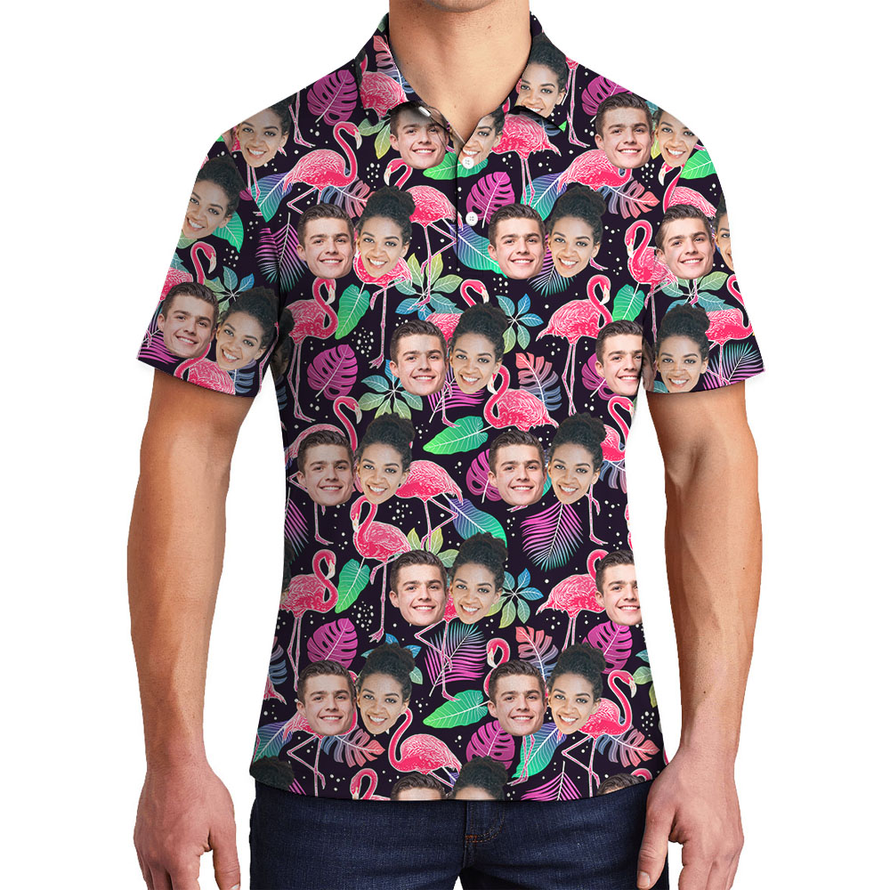 Custom Picture Men's Polo Shirt With Flamingo Print - variant image 1