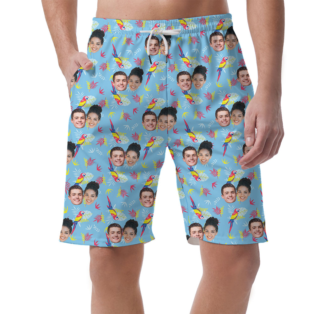 Parrot Blue Male's Casual Shorts With Personalized Faces - variant image 1