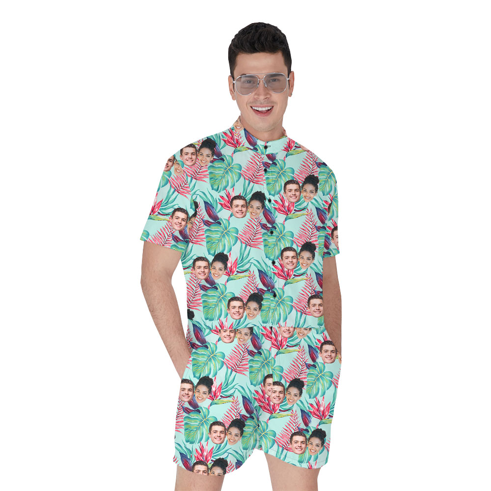 Faces On Men's Beach Shorts Romper With Floral Themed - variant image 1