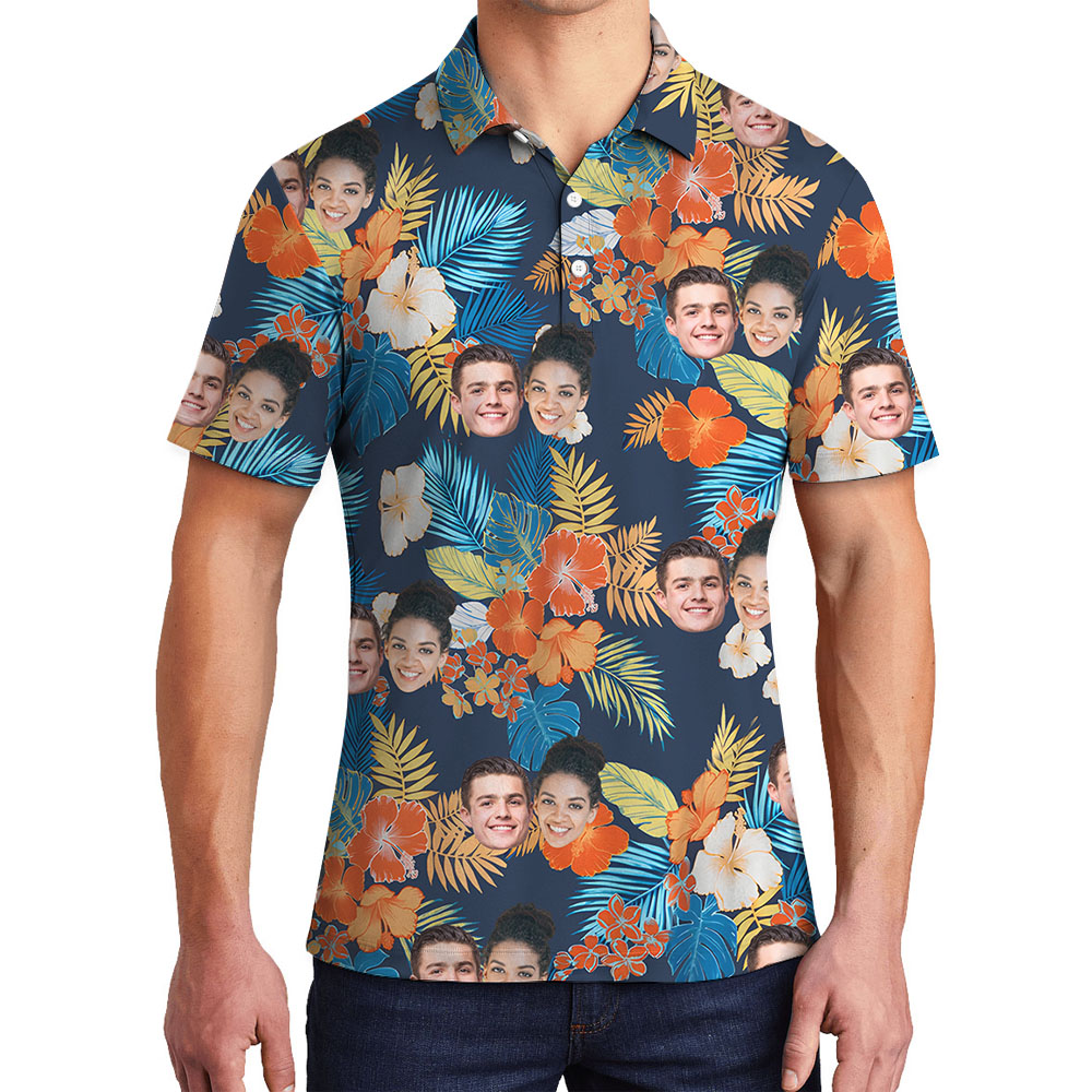 Flower Print Men's Collared Golf Shirt With 1-5 Faces - variant image 1