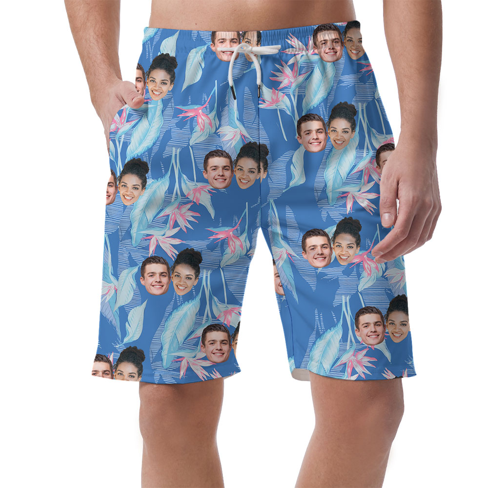 Men's Casual Shorts With 1-5 Faces And Blue Tropical Print - variant image 1
