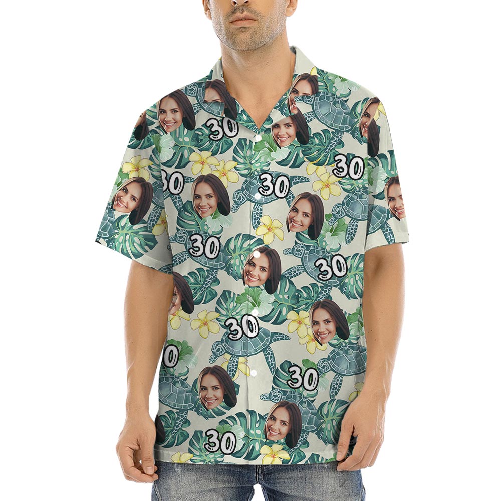 Custom Face And Age Turtle Hawaiian Shirt - variant image 1
