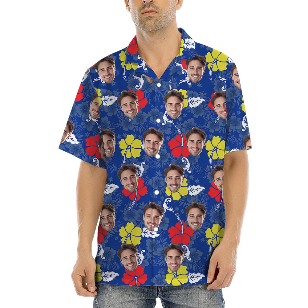 Blue Custom Tropical Shirt With 1-5 Faces For Men - variant image 1