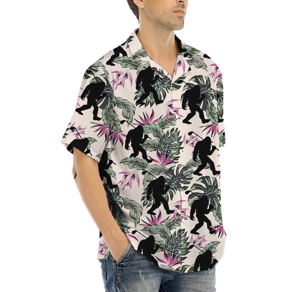 Funny Bigfoot Playing Golf Floral Aloha Shirt