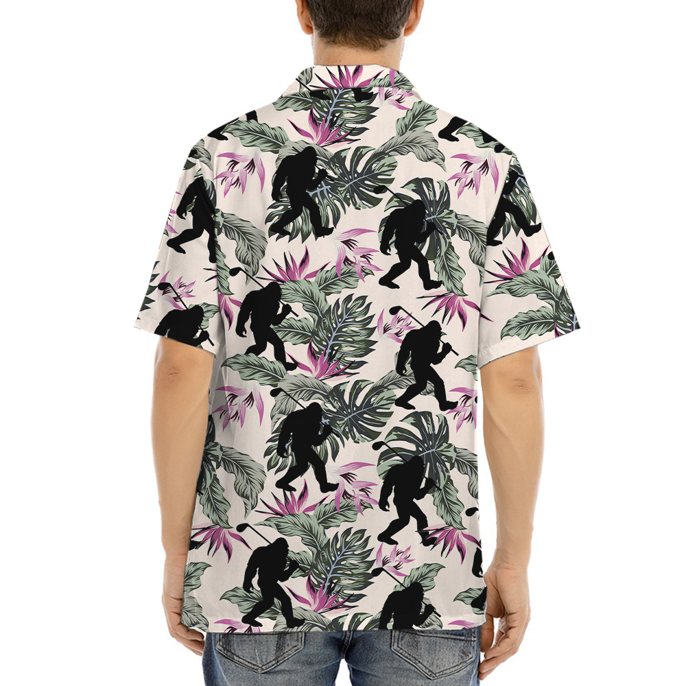 Funny Bigfoot Playing Golf Floral Aloha Shirt