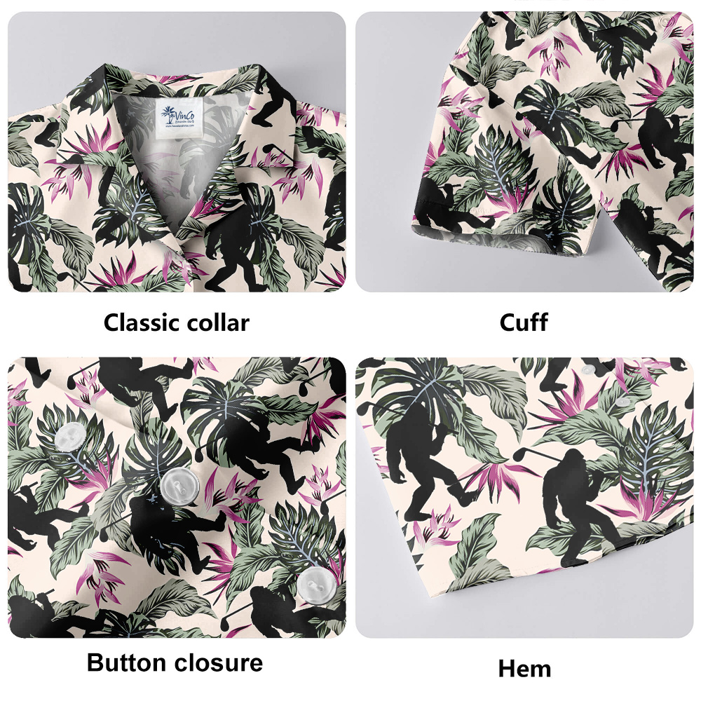 Funny Bigfoot Playing Golf Floral Aloha Shirt