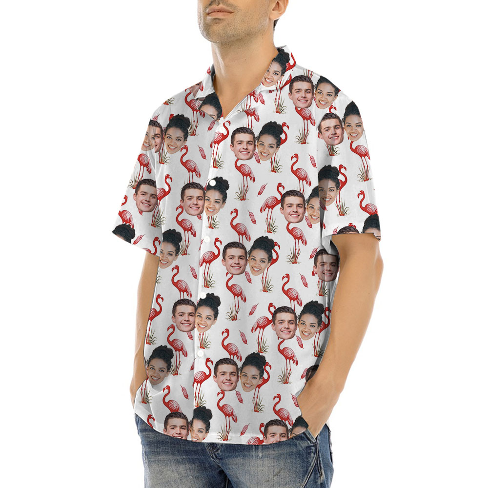 Pink Flamingo Aloha Shirt With 1-5 Faces