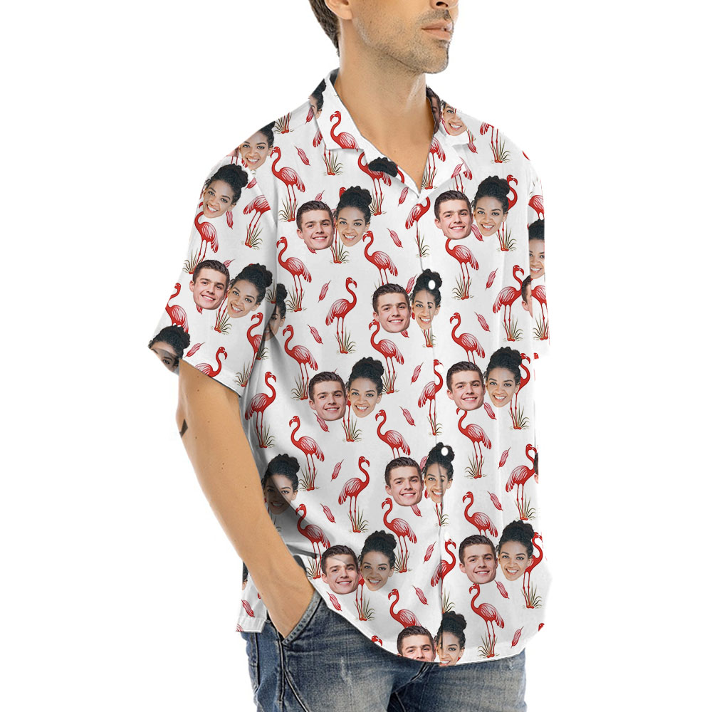 Pink Flamingo Aloha Shirt With 1-5 Faces