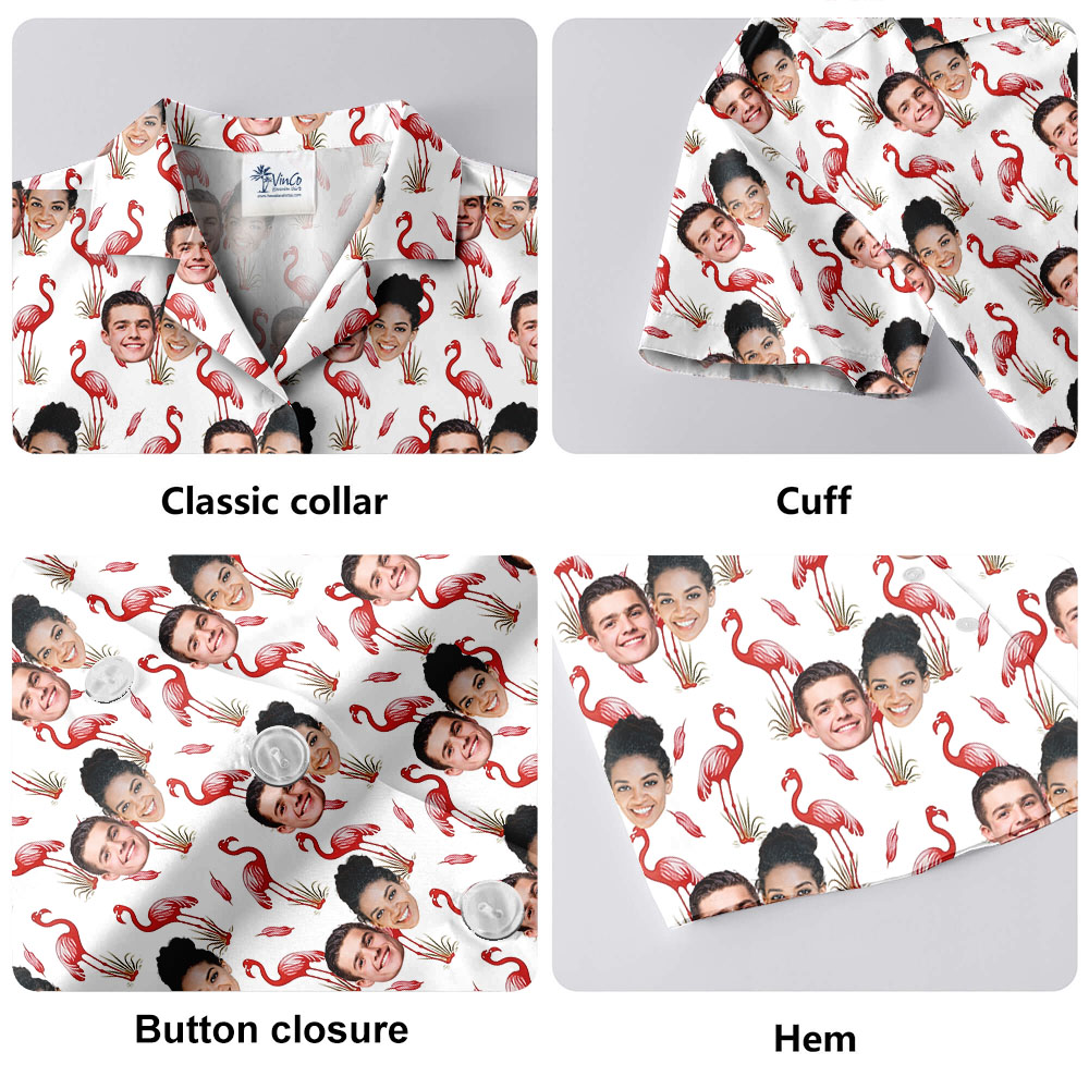 Pink Flamingo Aloha Shirt With 1-5 Faces