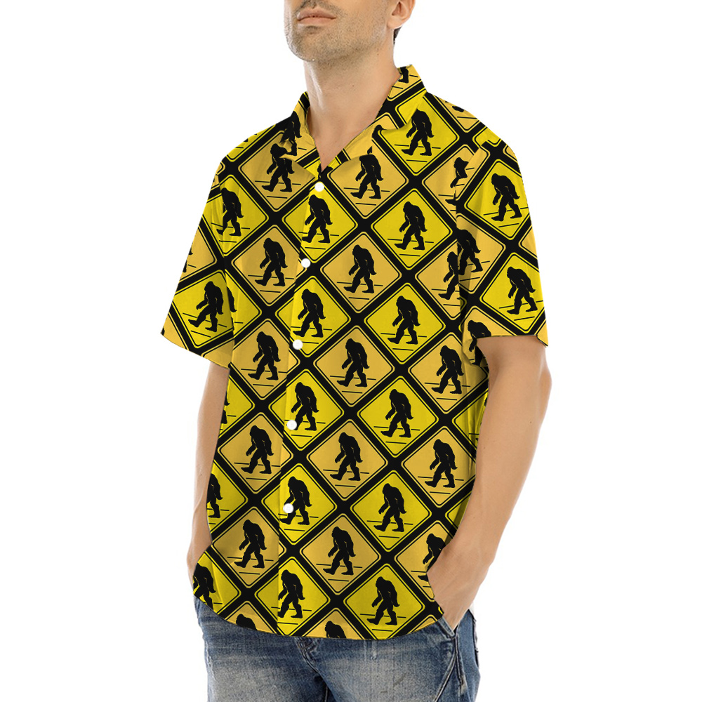 Yellow Square Diamond Pattern Caution Signs Bigfoot Hawaiian Shirt