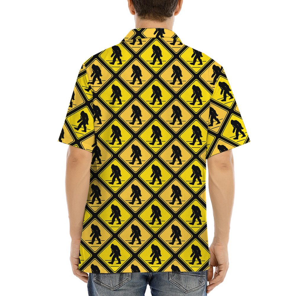 Yellow Square Diamond Pattern Caution Signs Bigfoot Hawaiian Shirt