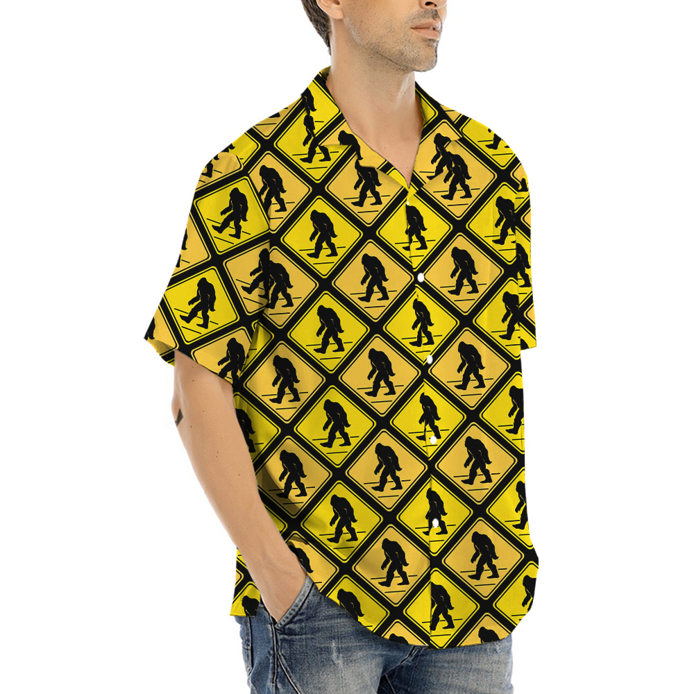 Yellow Square Diamond Pattern Caution Signs Bigfoot Hawaiian Shirt
