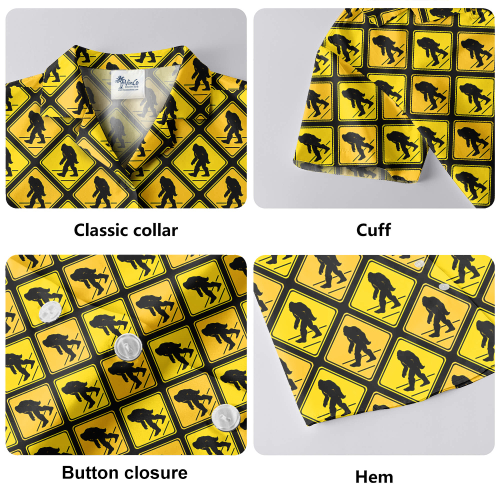 Yellow Square Diamond Pattern Caution Signs Bigfoot Hawaiian Shirt