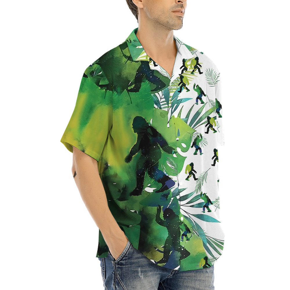 Tropical Green Bigfoot Aloha Button Up Shirt