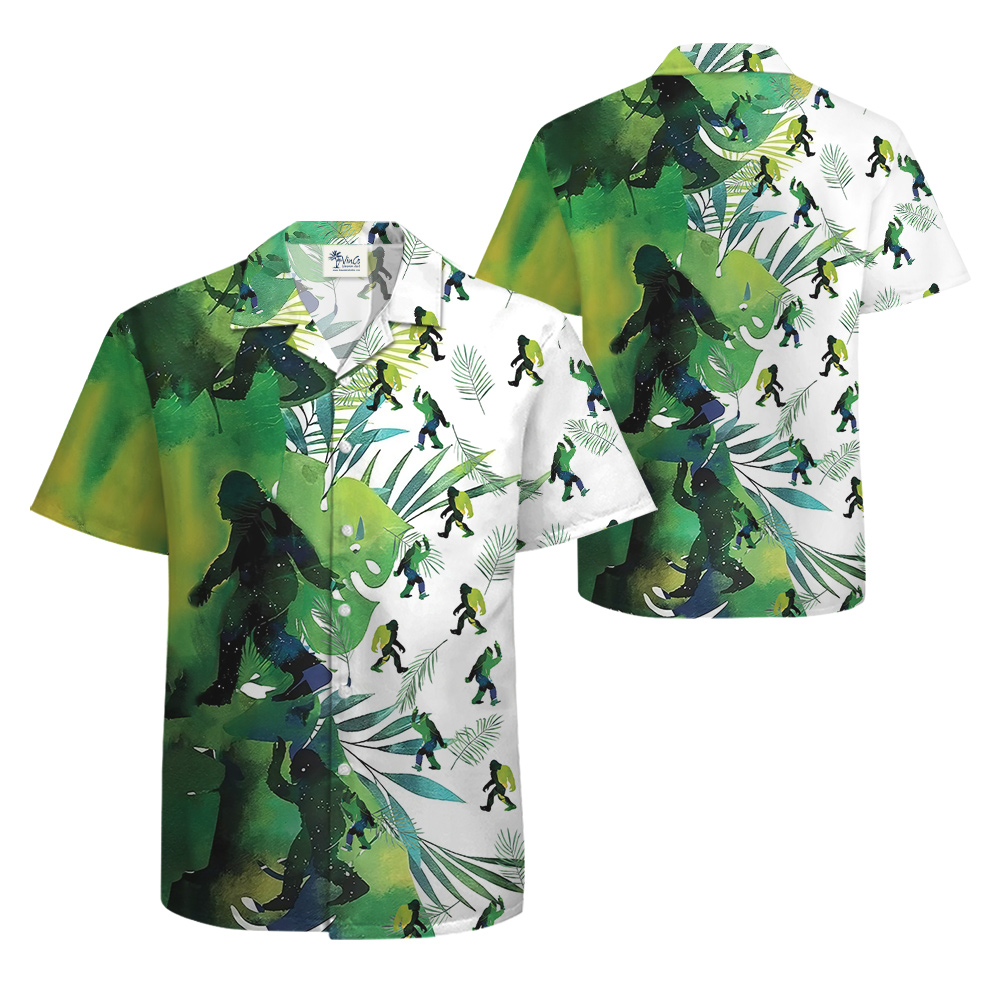 Tropical Green Bigfoot Aloha Button Up Shirt
