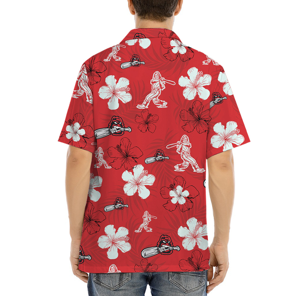 Bigfoot Baseball Hibiscus Red Hawaiian Shirt