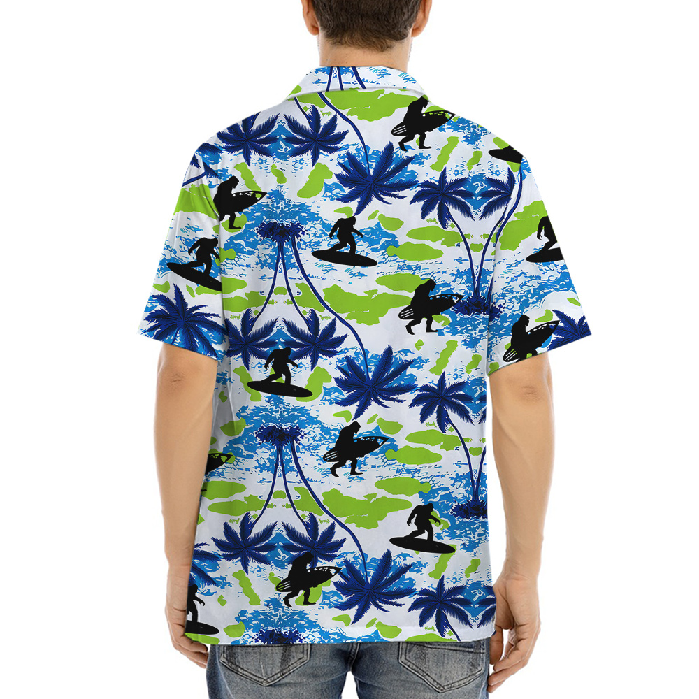 Surfing Sasquatch Tropical Palm Trees Hawaiian Shirt