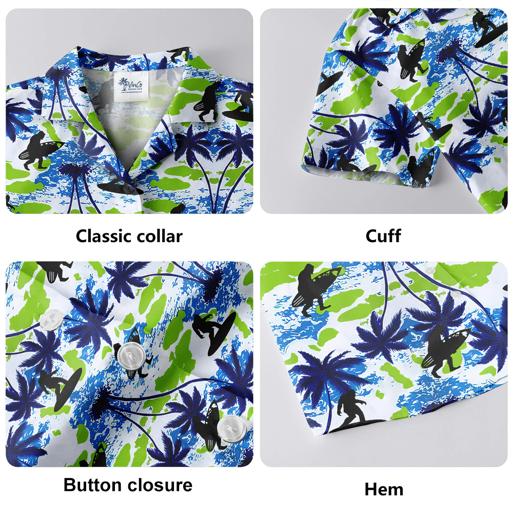Surfing Sasquatch Tropical Palm Trees Hawaiian Shirt