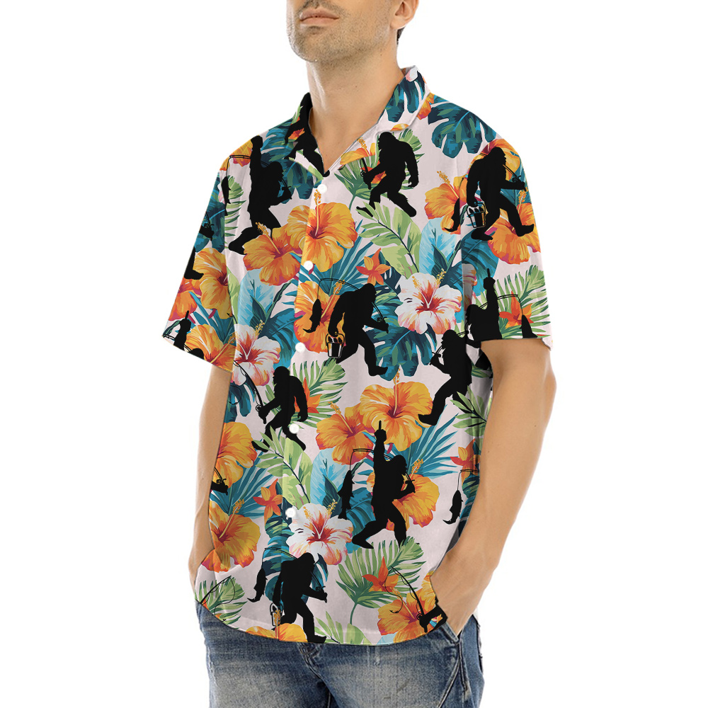 Fishing Bigfoot Tropical Hawaiian Shirt
