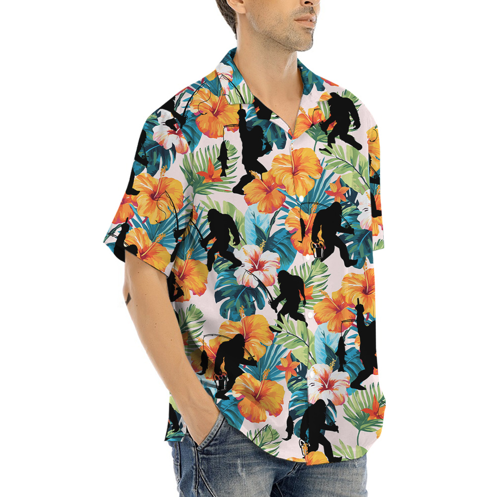 Fishing Bigfoot Tropical Hawaiian Shirt