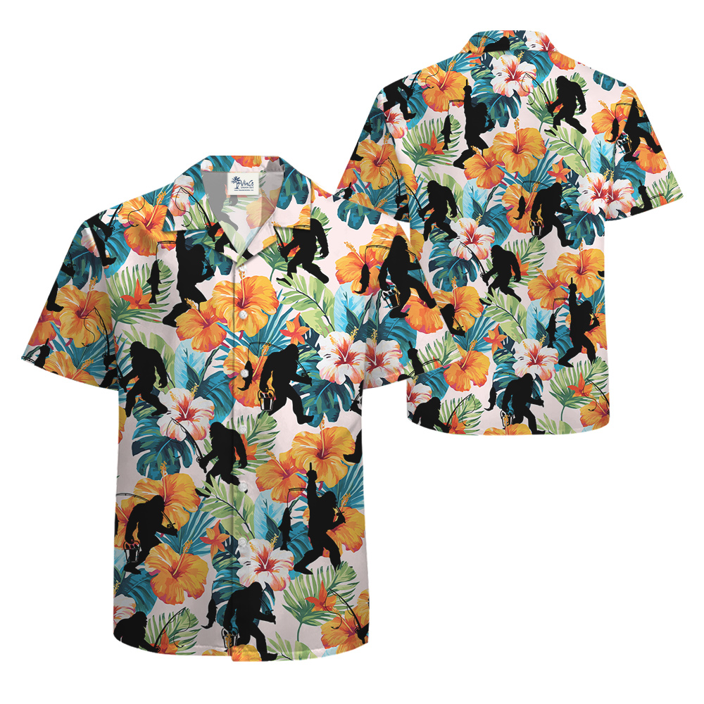 Fishing Bigfoot Tropical Hawaiian Shirt