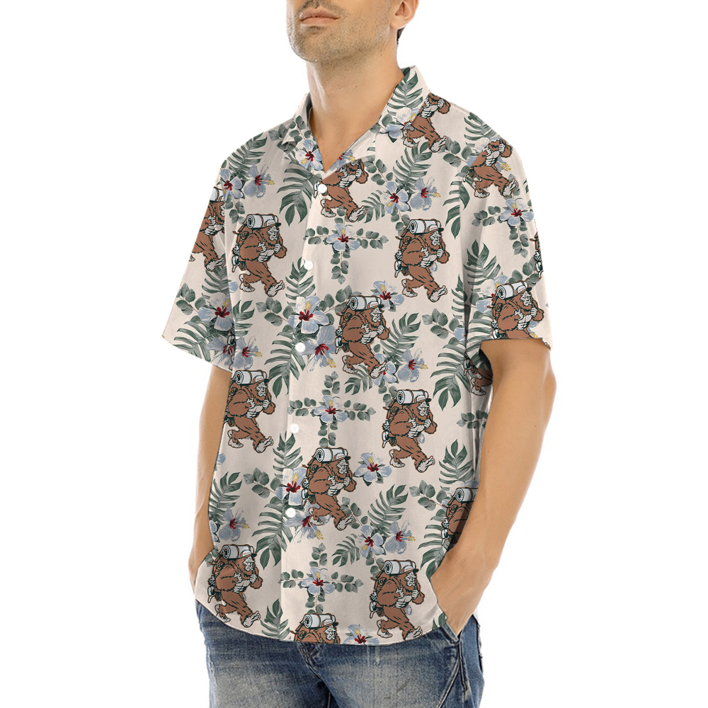 Bigfoot Camping Floral Hawaiian Shirt