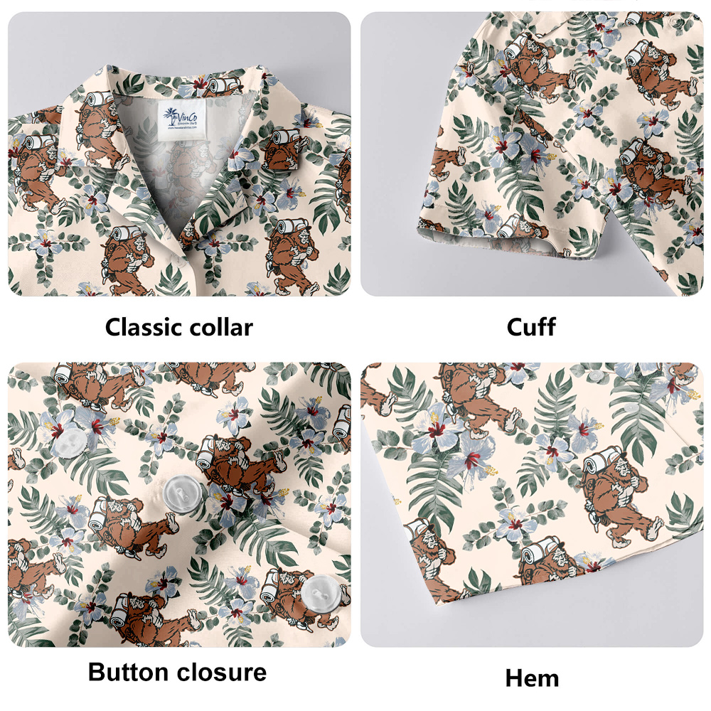 Bigfoot Camping Floral Hawaiian Shirt