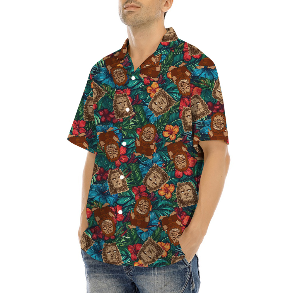 Vintage Tiki Bigfoot Tropical Hawaiian Shirt