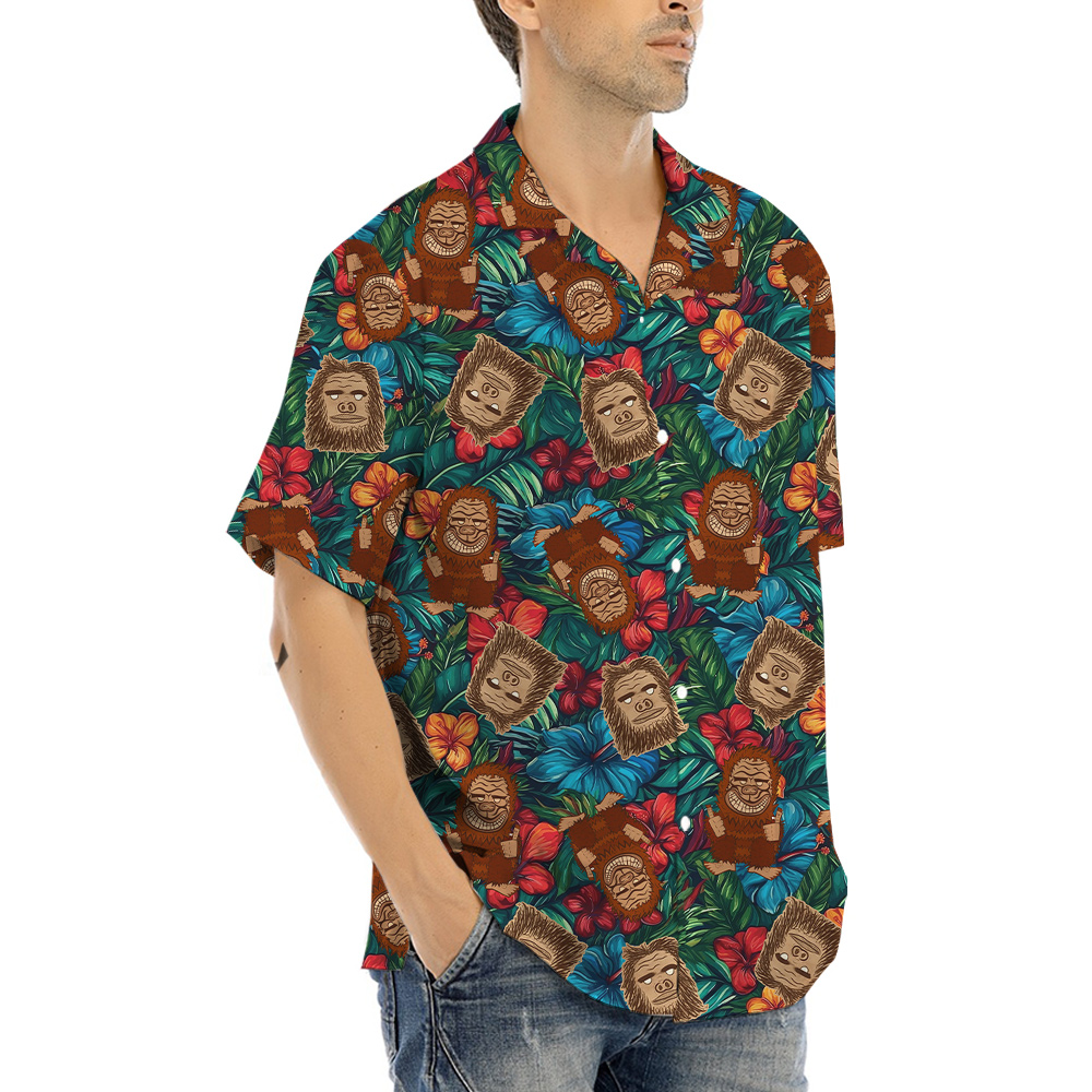 Vintage Tiki Bigfoot Tropical Hawaiian Shirt