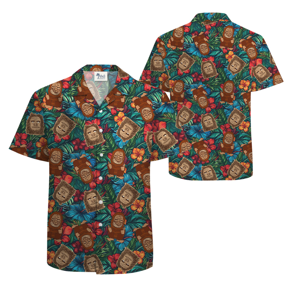 Vintage Tiki Bigfoot Tropical Hawaiian Shirt