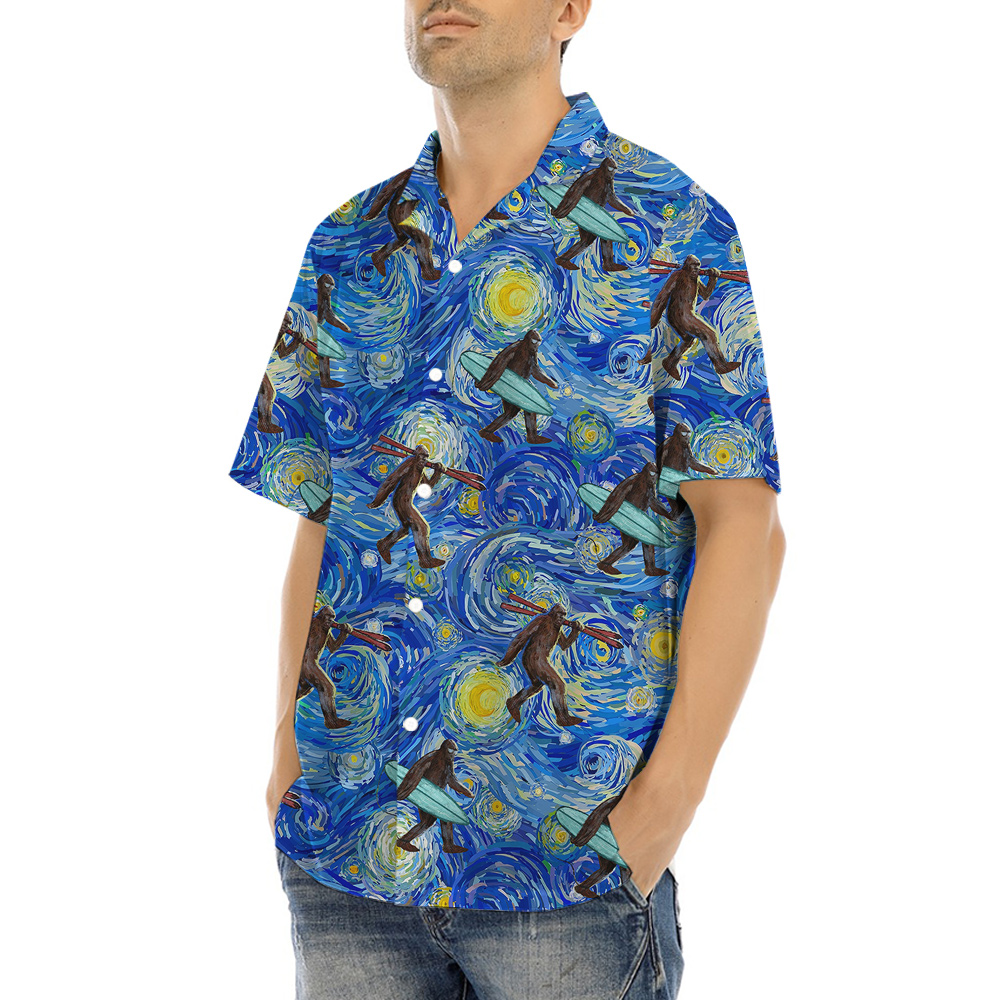 Starry Night Bigfoot Hawaiian Shirt