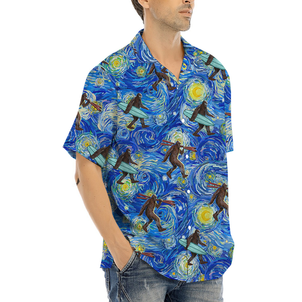 Starry Night Bigfoot Hawaiian Shirt