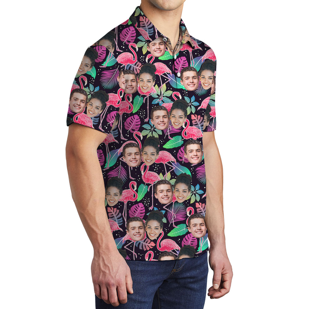Custom Picture Men's Polo Shirt With Flamingo Print