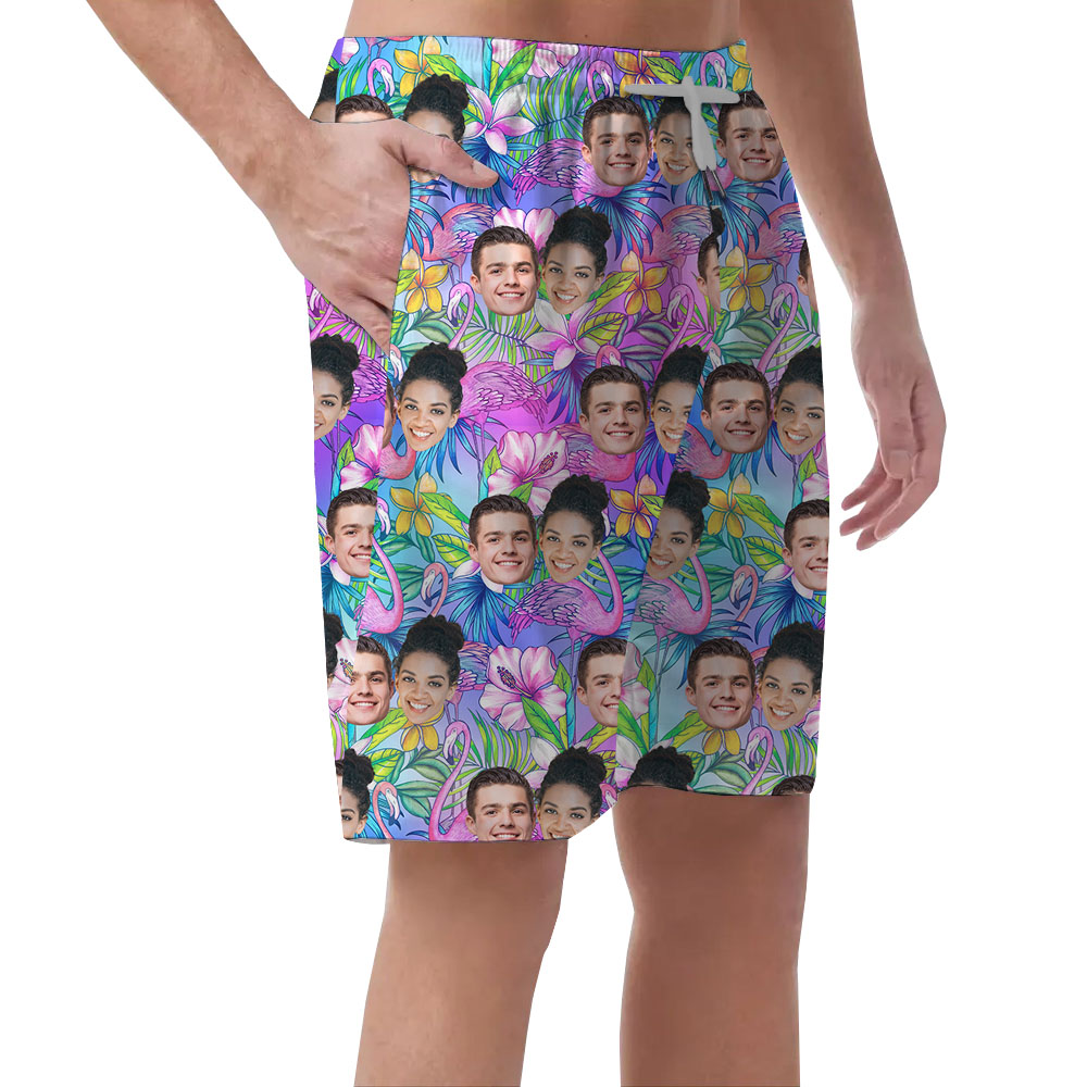 Cool Men's Beach Short Flamingo And Personalized Pictures