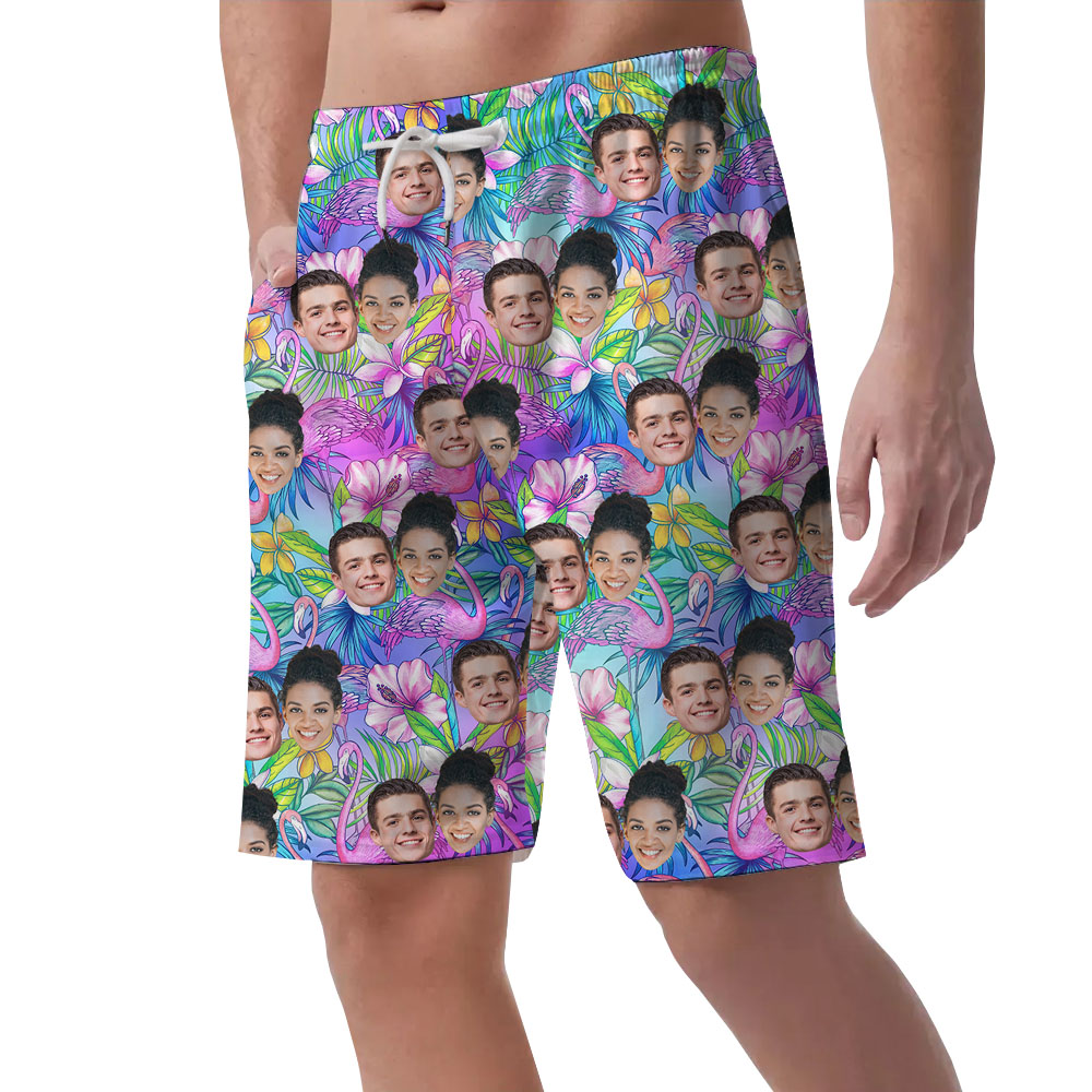 Cool Men's Beach Short Flamingo And Personalized Pictures