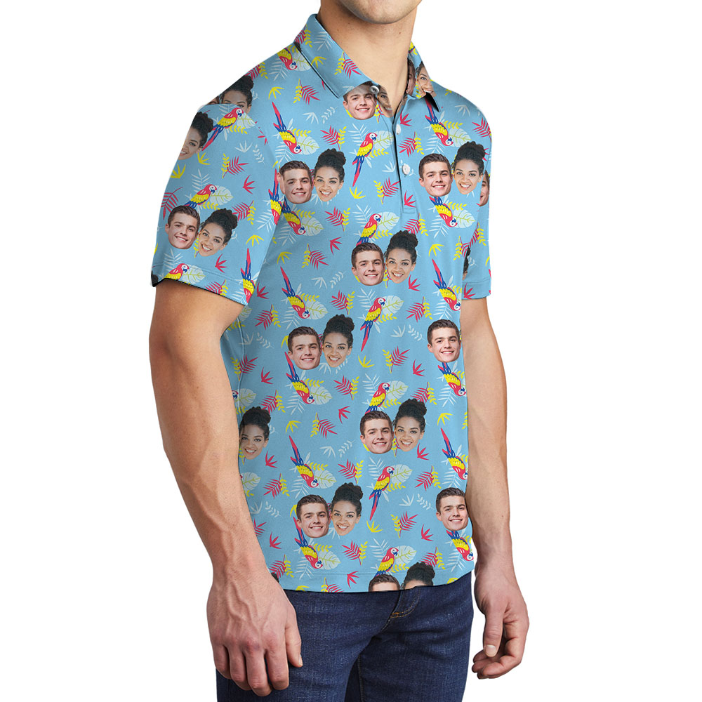 Blue Bird Custom Couple Face Collared Shirt