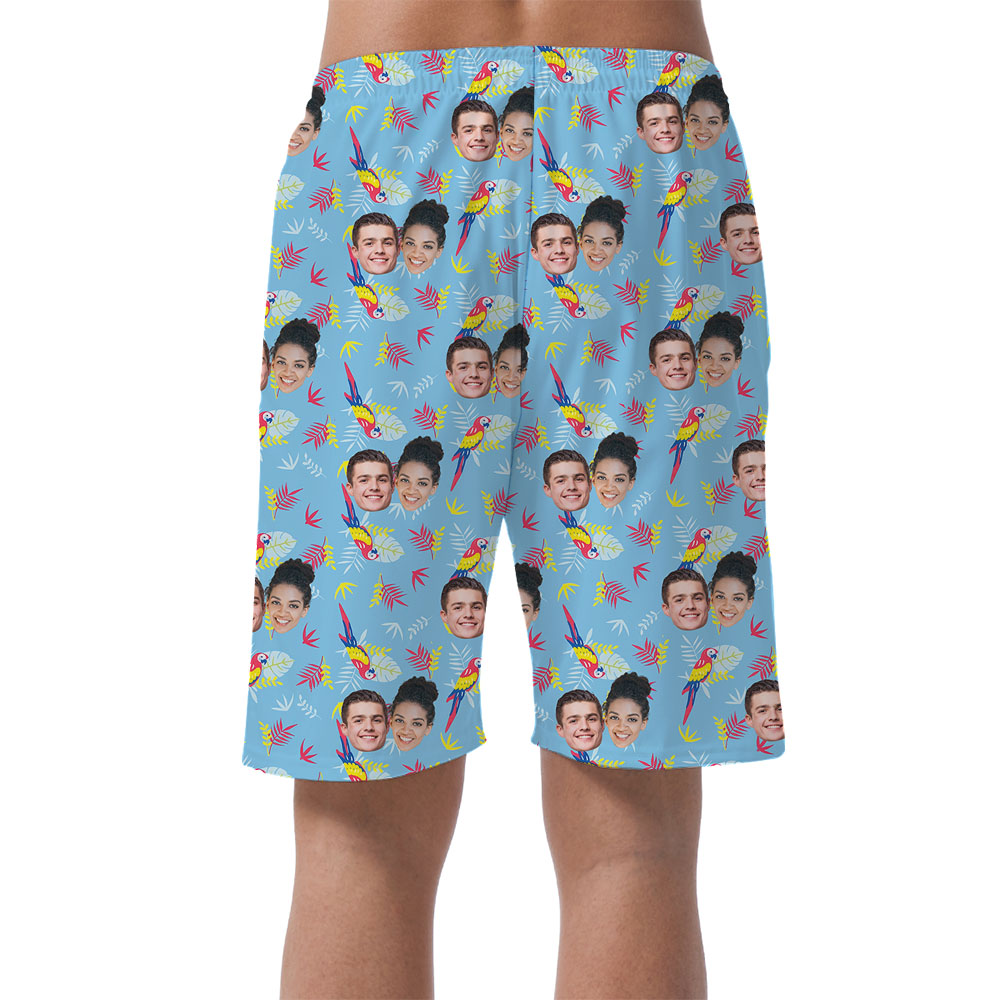 Parrot Blue Male's Casual Shorts With Personalized Faces