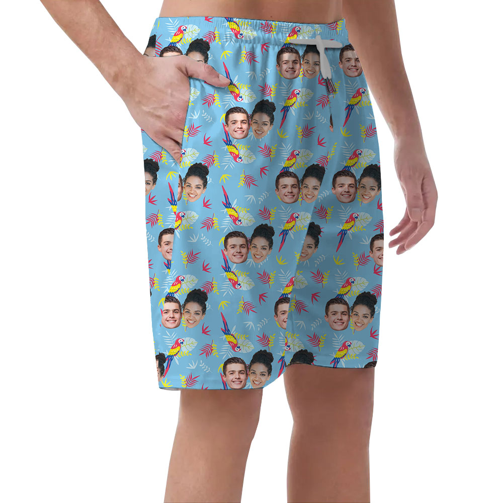 Parrot Blue Male's Casual Shorts With Personalized Faces