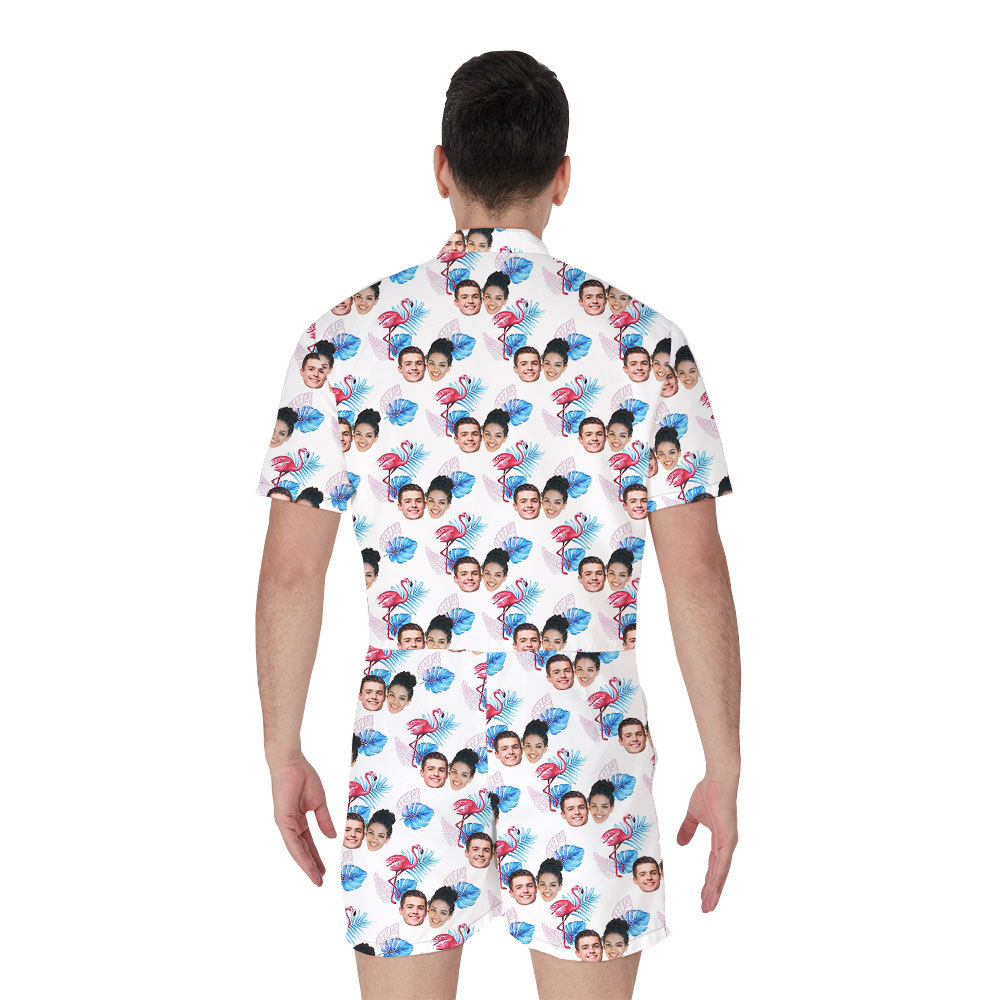 Custom 5 Faces Men's Romper With Flamingo Print