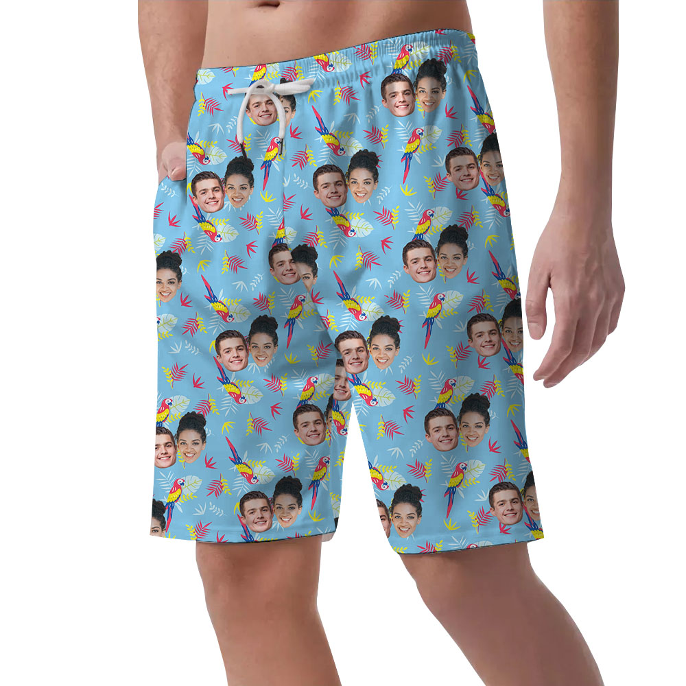 Parrot Blue Male's Casual Shorts With Personalized Faces