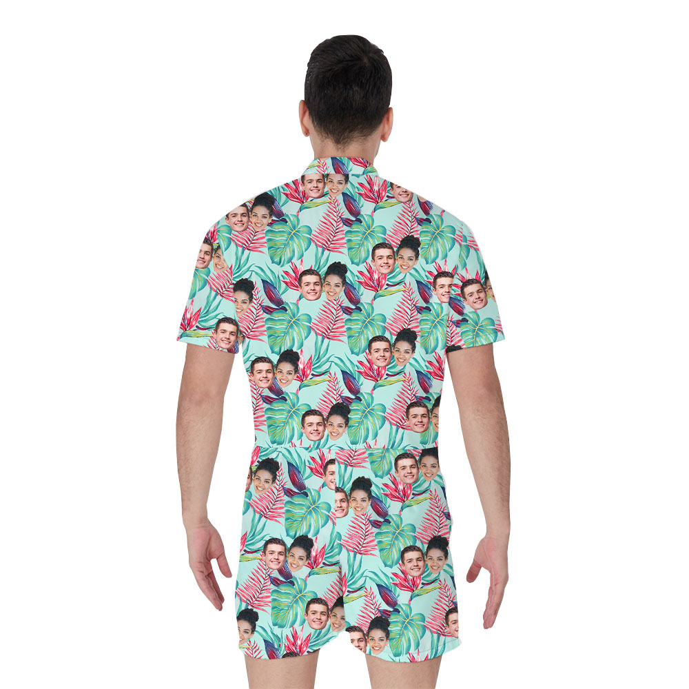 Faces On Men's Beach Shorts Romper With Floral Themed