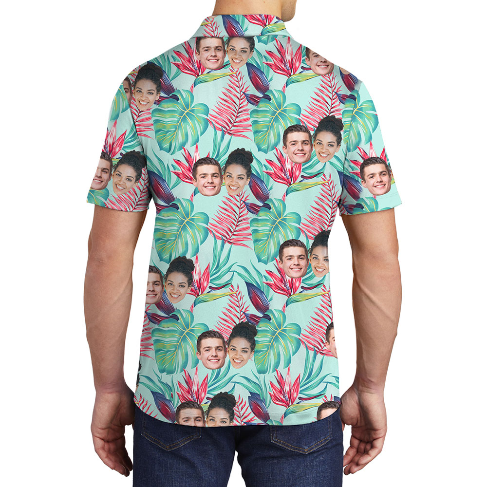 Aloha Men's Collared Polo Shirt With Multiple Faces