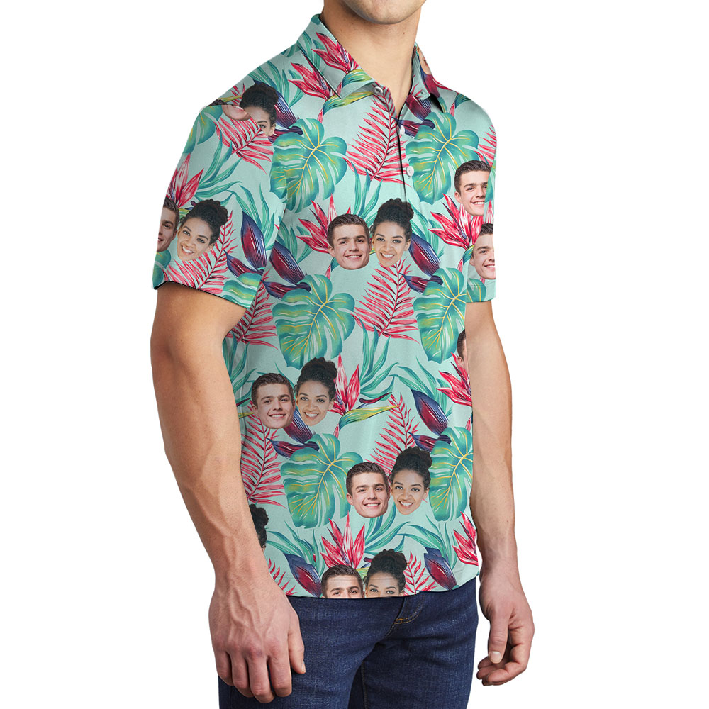 Aloha Men's Collared Polo Shirt With Multiple Faces