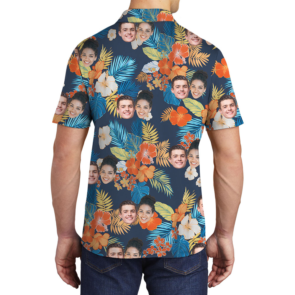 Flower Print Men's Collared Golf Shirt With 1-5 Faces