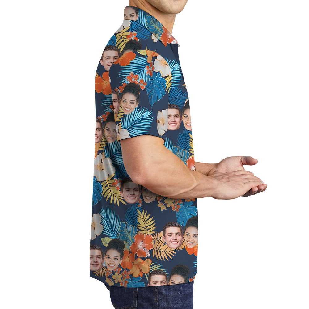 Flower Print Men's Collared Golf Shirt With 1-5 Faces