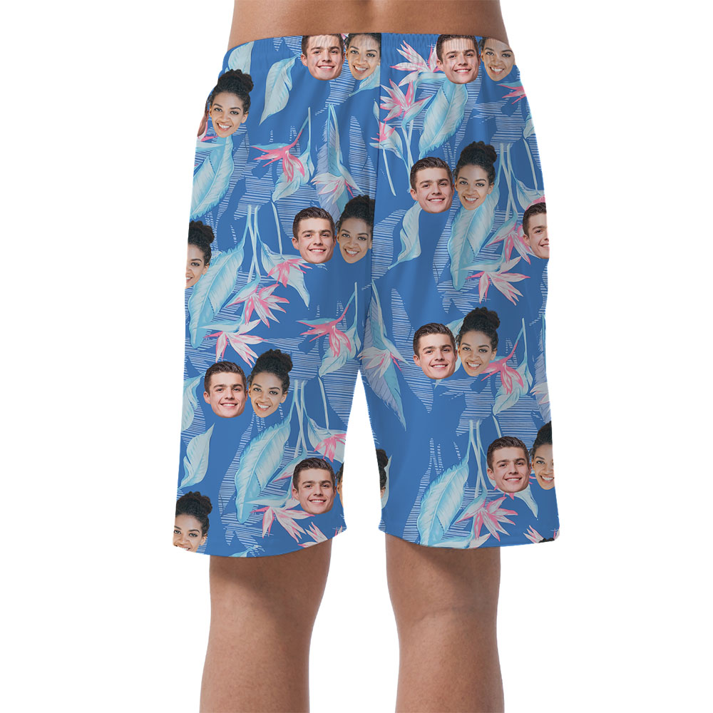 Men's Casual Shorts With 1-5 Faces And Blue Tropical Print