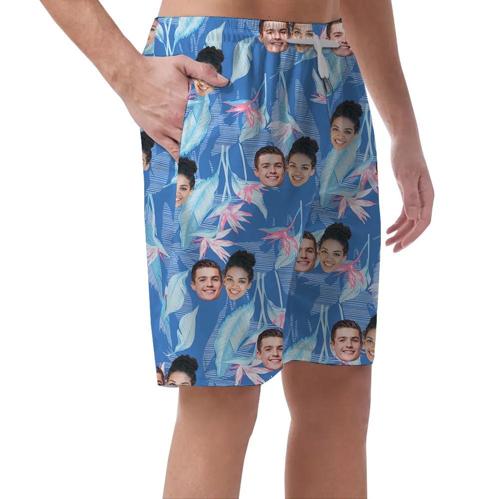 Men's Casual Shorts With 1-5 Faces And Blue Tropical Print